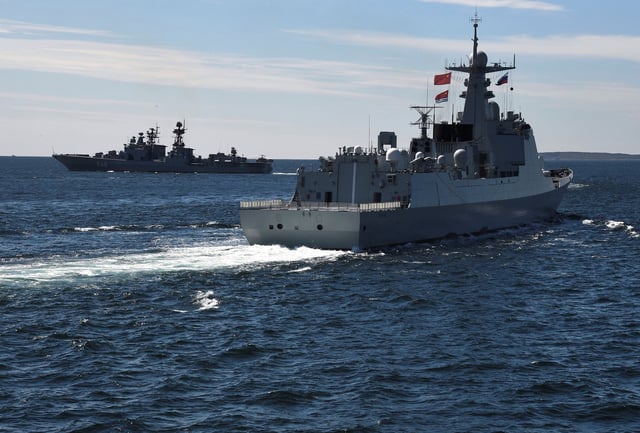 Russian and Chinese naval vessels take part in a naval war game near Vladivostok, Russia, on September 15, 2024.