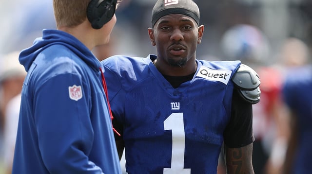 Aug 4, 2025; East Rutherford, NJ, USA; New York Giants wide receiver Malik Nabers (1) on the field during training camp at Quest Diagnostics Training Center. Mandatory Credit: Vincent Carchietta-Imagn Images