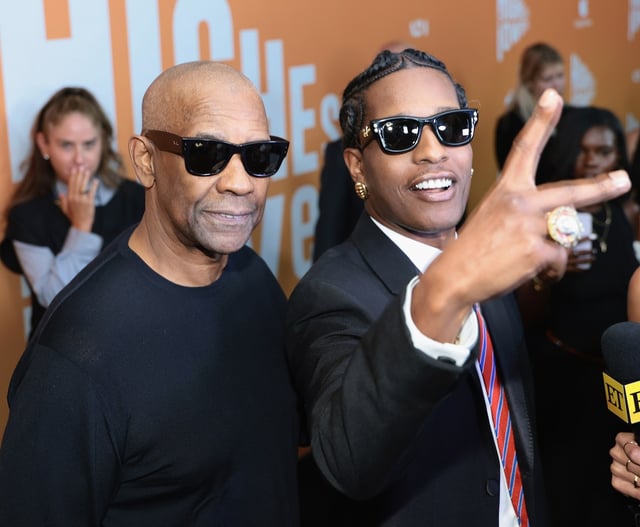 NEW YORK, NEW YORK - AUGUST 11:  (L-R) Denzel Washington and A$AP Rocky attend the &#34;Highest 2 Lowest&#34; New York Premiere at Brooklyn Academy of Music on August 11, 2025 in New York City. (Photo by Dimitrios Kambouris/Getty Images)