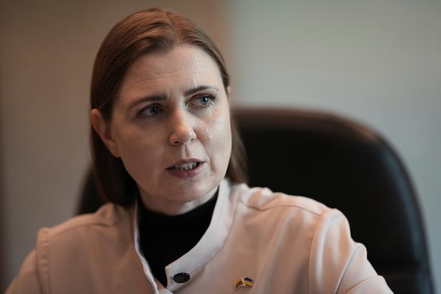 FILE - Lithuanian Minister for National Defense Dovile Sakaliene speaks during an interview at a hotel in Makati, Philippines on Wednesday, July 2, 2025. (AP Photo/Aaron Favila, file)