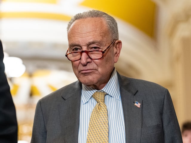 Senate Minority Leader Chuck Schumer, a Democrat from New York, during a news conference following the weekly Senate Democrat policy luncheon at the US Capitol in Washington, DC, US, on Tuesday, July 22, 2025. With their summer recess beckoning, lawmakers will try to pack as much must-do work as possible into the week ahead. Photographer: Eric Lee/Bloomberg