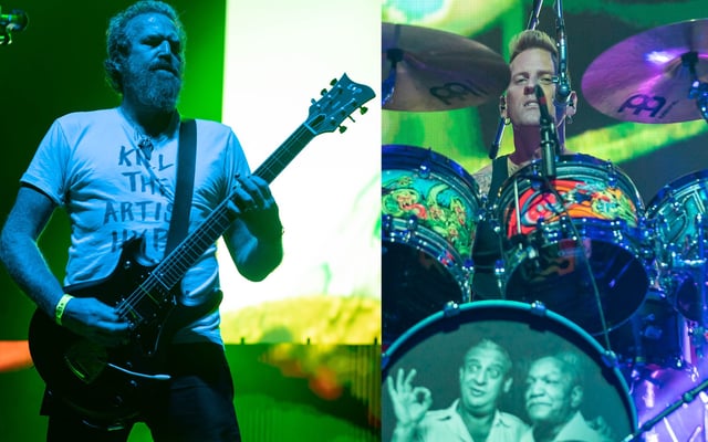 A photo of Brent Hinds and Brann Dailor of the band Mastodon.