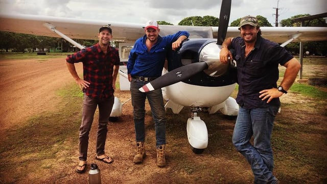 Chris Wilson, middle, and Matt Wright, right, starred in the show Outback Wrangler, which first aired in 2011