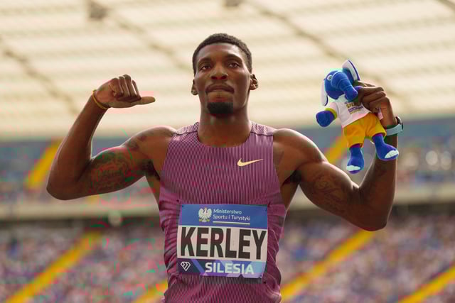 Athletics - Diamond League - Silesia  - Silesian Stadium, Chorzow, Poland - August 25, 2024 Fred Kerley of the U.S. celebrates after winning the men's 100m REUTERS/Aleksandra Szmigiel/File Photo