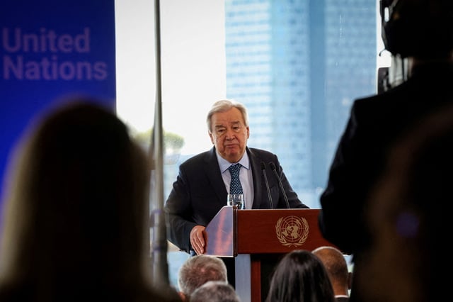 United Nations Secretary General Antonio Guterres delivers a speech on climate and renewable energy at U.N. headquarters in New York City, U.S., July 22, 2025.  REUTERS/Brendan McDermid/File Photo