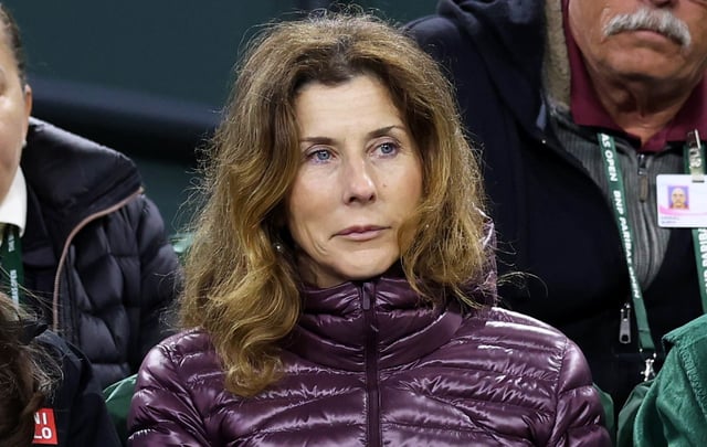 Former professional tennis player Monica Seles watches Maria Sakkari of Greece play against Coco Gauff of the United States in their Semifinal match during the BNP Paribas Open at Indian Wells Tennis Garden on March 15, 2024 in Indian Wells, California. 