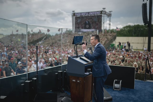 Secretary of Defense Pete Hegseth delivers remarks at Fort Bragg, North Carolina on June 10, 2025.