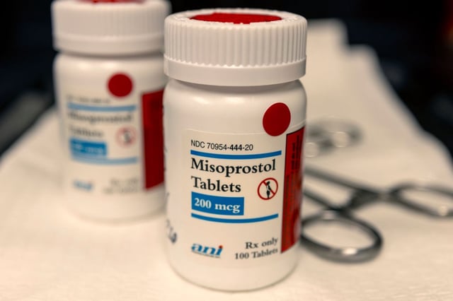 In this photo illustration, Bottles of Misoprostol are seen at Wyoming's last abortion clinic, Wellspring Center March 10, 2025 in Casper, Wyoming. 
