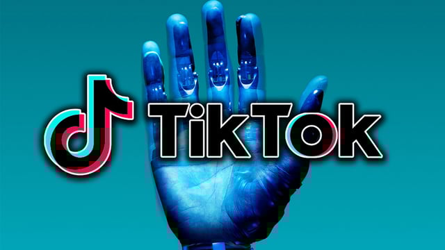 A robotic hand against the TikTok logo.