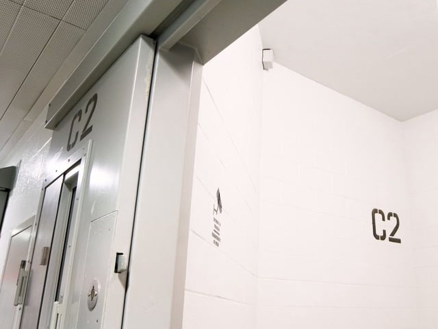 This undated handout photo, provided by the Surrey Police Service, shows a device that is part of a biometric scanning system to monitor the vital signs of detainees in Surrey jail cells, a system introduced in March, 2025. 