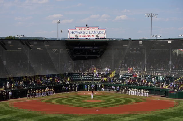 SOUTH WILLIAMSPORT, PENNSYLVANIA – AUGUST 25: A general view during the singing of the national anthem before the Little League World Series Championship Game between the Asia-Pacific Region team from Taoyuan Ciy, Chinese Taipei and the Southeast Region team from Lake Mary, Florida at Howard J. Lamade Stadium on August 25, 2024 in South Williamsport, Pennsylvania. (Photo by Dylan Buell/Getty Images)
