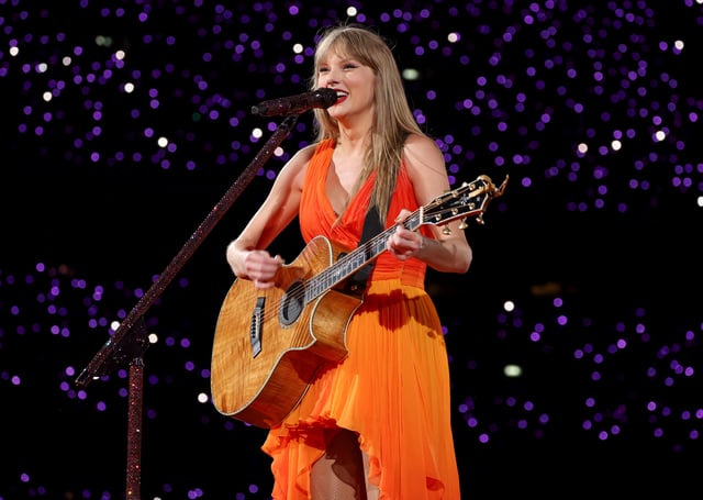 LONDON, ENGLAND - JUNE 21: (EDITORIAL USE ONLY. NO STANDALONE PUBLICATION USE (NO SPECIAL INTEREST OR SINGLE ARTIST PUBLICATION USE; NO BOOK USE)) Taylor Swift performs onstage during &#34;Taylor Swift | The Eras Tour&#34; at Wembley Stadium on June 21, 2024 in London, England. (Photo by Kevin Mazur/Getty Images for TAS Rights Management)