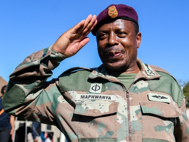 Lieutenant General Rudzani Maphwanya in Mzinyathi on June 07, 2022 in Durban, South Africa. It is reported that military personnel provided and donated food, blankets and other much-needed goods to those left homeless in the wake of devastating rains and floods that wrecked havoc in parts of KwaZulu-Natal. (Darren Stewart/Gallo Images via Getty)