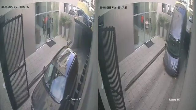 El insólito accidente en Lomas de Zamora quedó registrado por las cámaras de seguridad.