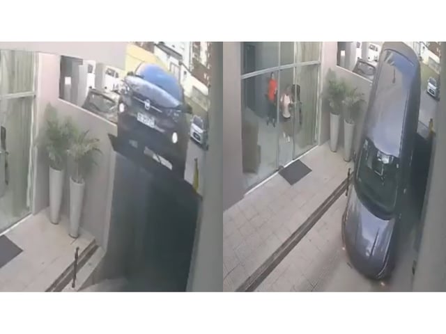 La insólita secuencia registrada por la cámara de seguridad del edificio.