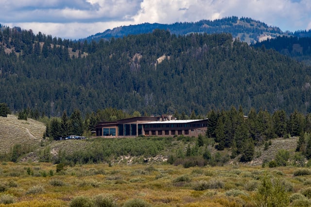 An exterior view of the Jackson Lake Lodge on Aug. 24, 2023, at Grand Teton National Park near Jackson Hole, Wyo.