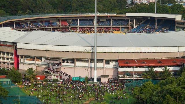 An aerial view of M Chinnaswamy Stadium, in Bengaluru, Karnataka.