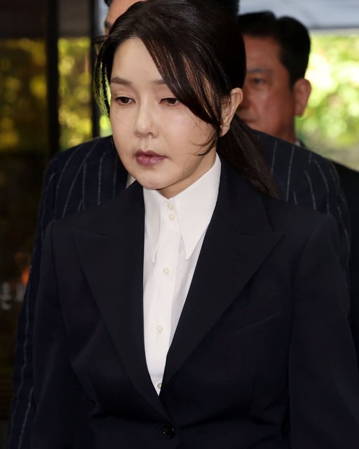 South Korea’s former first lady Kim Keon-hee arrives at the Seoul Central District Court on Tuesday. Photo: EPA