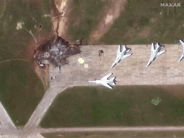 A destroyed Tu-22 aircraft at Belaya on June 4.