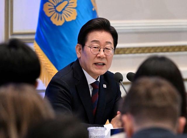 South Korean President Lee Jae Myung delivers a speech during a press conference to mark his first 30 days in office at Yeongbingwan of Blue House on July 3, 2025 in Seoul, South Korea. Kim Min-Hee/Pool via REUTERS/File Photo