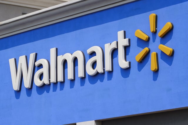 A Walmart logo is displayed outside one of their stores on August 2, 2025 in San Diego, California.