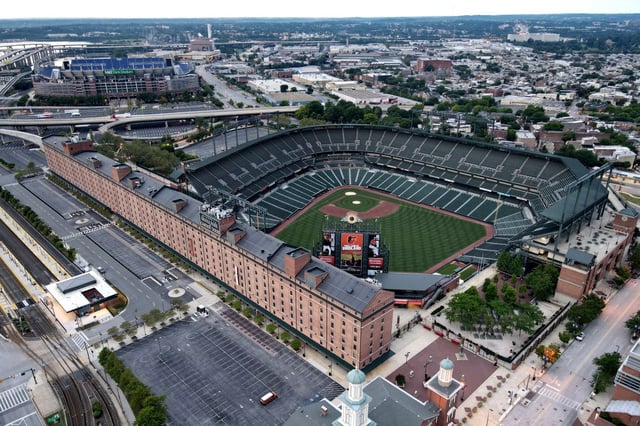 A bird&#39;s eye view of Oriole Park at Camden Yards in downtown Baltimore. File. (AP Photo/Julio Cortez)