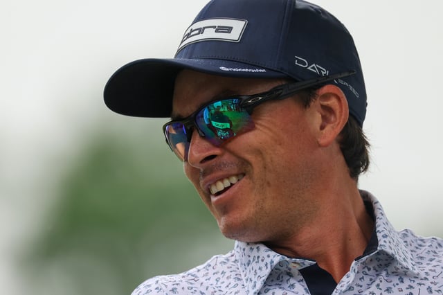 LOUISVILLE, KENTUCKY - MAY 17: Rickie Fowler of the United States reacts on the 13th green during the second round of the 2024 PGA Championship at Valhalla Golf Club on May 17, 2024 in Louisville, Kentucky. (Photo by Patrick Smith/Getty Images)