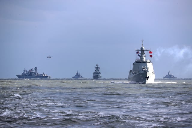 Chinese and Russian warships take part in a joint naval exercise in the East China Sea on December 27, 2022.