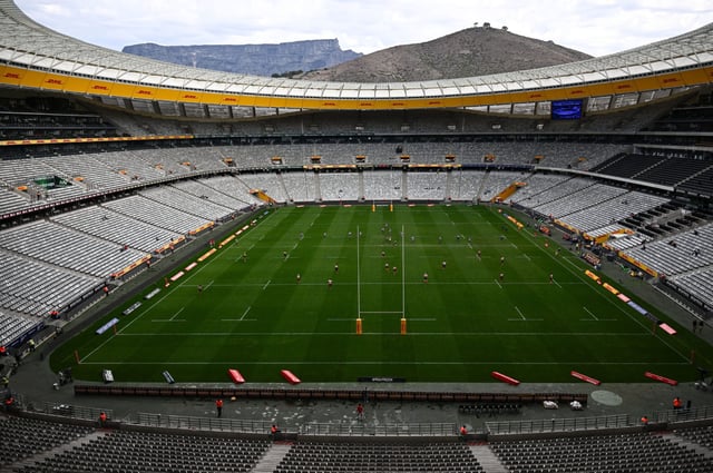 Cape Town , South Africa - 27 April 2024; A general view inside the stadium as Table Mountain and Signal Hill are seen in the background before the United Rugby Championship match between DHL Stormers and Leinster at the DHL Stadium in Cape Town, South Africa. (Photo By Harry Murphy/Sportsfile via Getty Images)