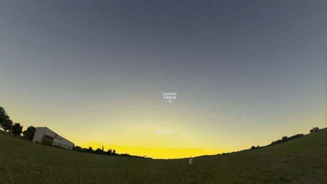 This parade of celestial objects will be observable roughly one hour before dawn. (PHoto: Stellarium)