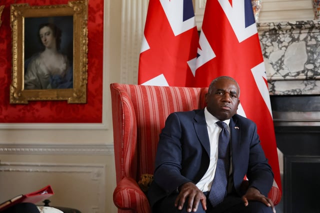 British Foreign Secretary David Lammy looks on as he meets with U.S. Vice President JD Vance (not pictured) at Chevening House in Sevenoaks, Britain, August 8, 2025. REUTERS/Suzanne Plunkett/Pool/File Photo