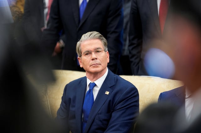 U.S. Treasury Secretary Scott Bessent attends a meeting between President Donald Trump and Philippine President Ferdinand Marcos Jr., in the Oval Office at the White House in Washington, D.C., U.S., July 22, 2025. REUTERS/Kent Nishimura/File Photo