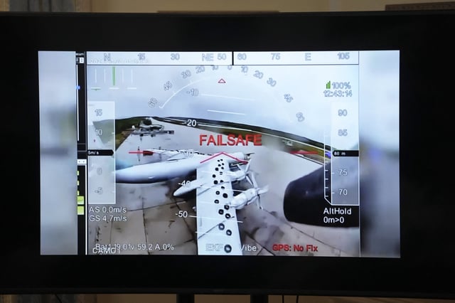 A TV screen shows a clip from the Ukraine&#39;s Operation &#34;Spider&#39;s Web&#34; inside Russian territory during a news conference at the Ukrainian Embassy on June 4, 2025.
