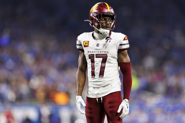 Wide receiver Terry McLaurin #17 of the Washington Commanders stands on the field during the second half of an NFL football divisional playoff game against the Detroit Lions, at Ford Field on January 18, 2025 in Detroit, Michigan.