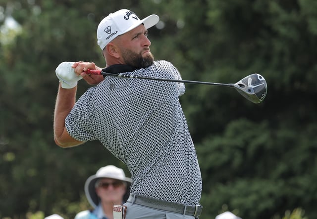 AUG 08, 2025; Bolingbrook, Illinois, USA; Jon Rahm of the Legion XIII tees off on the 14th hole during the first round of the LIV Golf Chicago tournament at Bolingbrook Golf Club. Mandatory Credit: Melissa Tamez-Imagn Images/File Photo