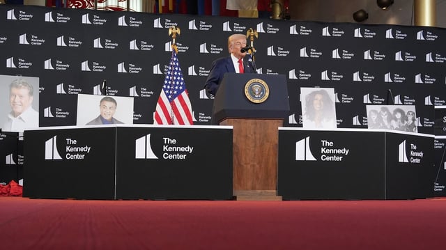 President Donald Trump speaks at the Kennedy Center, Wednesday, Aug. 13, 2025, in Washington. (AP Photo/Alex Brandon)