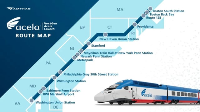 A map of the new route that Amtrak&#39;s NexGen Acela trains will run on.