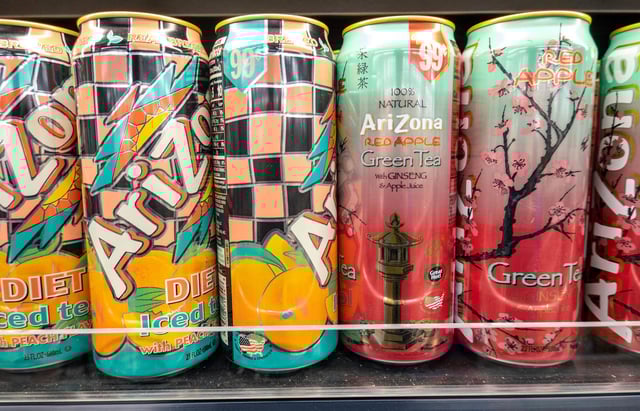 99-cent Arizona iced teas being sold in a convenience store.