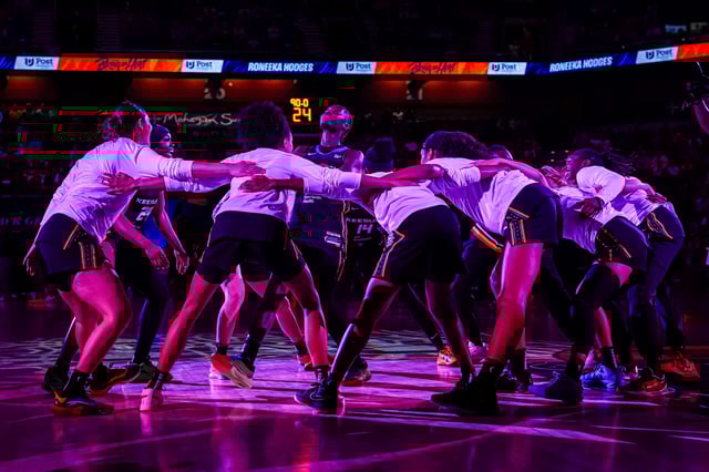 Aug 1, 2025; Uncasville, Connecticut, USA; Connecticut Sun players before the start of the game against the New York Liberty at Mohegan Sun Arena. Mandatory Credit: David Butler II-Imagn Images