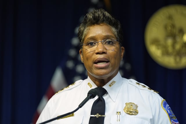 Metropolitan Police Department Chief Pamela Smith speaks during a news conference with Washington Mayor Muriel Bowser on President Donald Trump's plan to place Washington police under federal control and deploy National guard troops to Washington, Monday, Aug. 11, 2025, in Washington. (AP Photo/Julia Demaree Nikhinson)