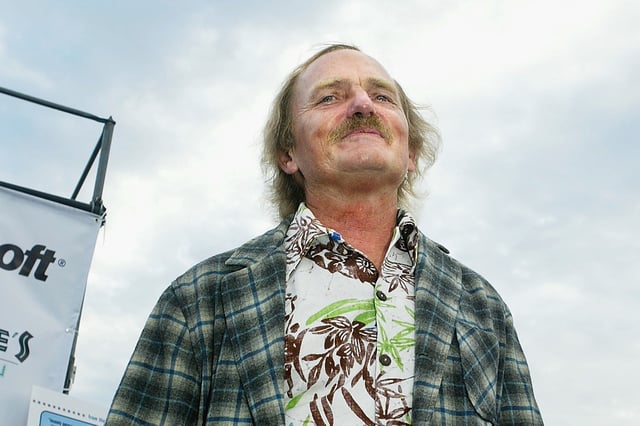 FILE: Guinness World Record holder Dale Webster arrives at the premier of the surfing documentary movie “Step Into Liquid” on Santa Monica Pier on July 30, 2003, in Santa Monica, Calif.