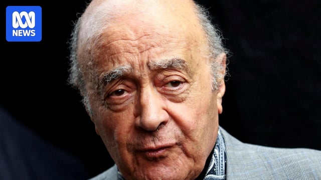 A close up image of the face of Mohamed Al Fayed wearing a grey blazer jacket