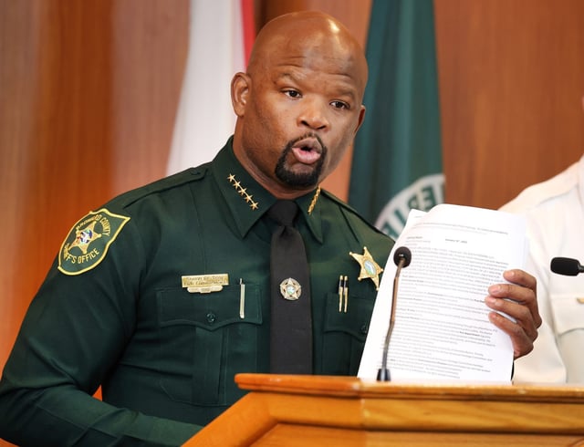 Sheriff Gregory Tony gives an update on the Deerfield Beach public safety contracts during a press conference at the BSO Public Safety Building in Fort Lauderdale on Wednesday, Aug. 13, 2025. (Carline Jean/South Florida Sun Sentinel)