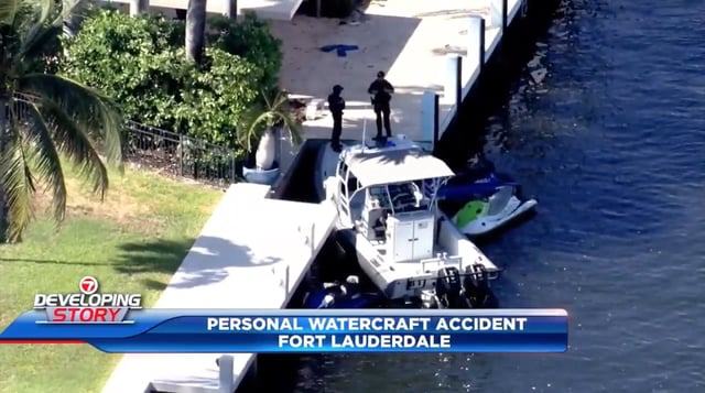 Two teen girls were hospitalized with life-threatening injuries Tuesday afternoon, Aug. 12, 2025 after a personal watercraft they were riding on crashed into a dock in the Intracoastal Waterway near the 2800 block of Northeast 24th Court in Fort Lauderdale. (WSVN-7/Courtesy)