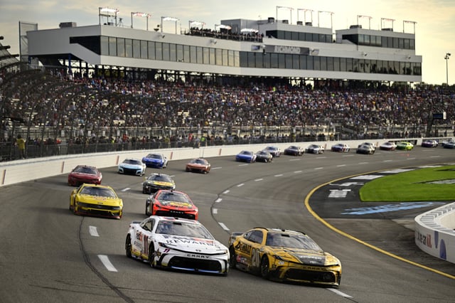 Credit: Denny Hamlin and Christopher Bell, driver race during the NASCAR Cup Series Cook Out 400 at Richmond Raceway on August 11, 2024 in Richmond, Virginia. (Photo by Logan Whitton/Getty Images