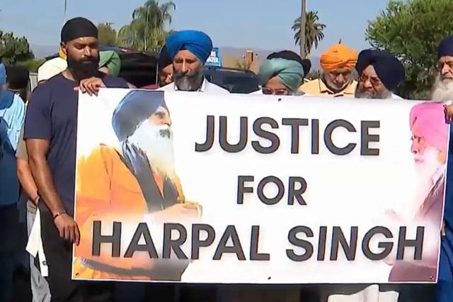 Members of Southern California's Sikh community gathered Monday to call for justice a week after a 70-year-old man was critically injured in a violent North Hollywood assault.