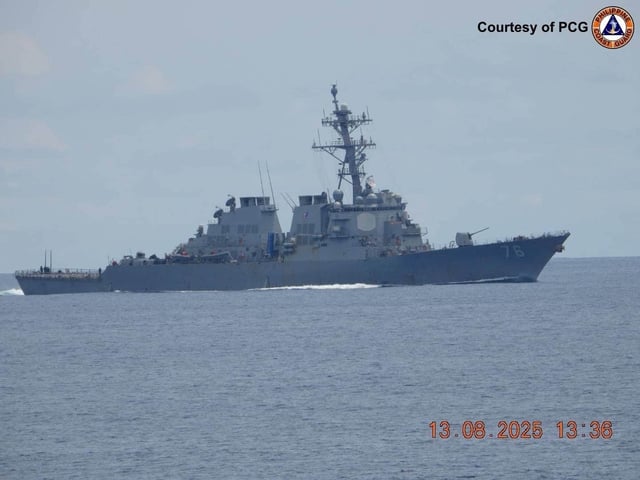 USS Higgins (DDG 76) conducts a FONOP near Scarborough Shoal. PCG photo