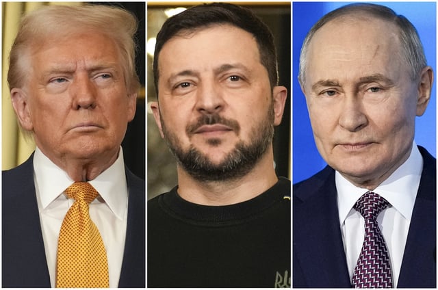 Donald Trump, Volodimir Zelensky y Vladimir Putin