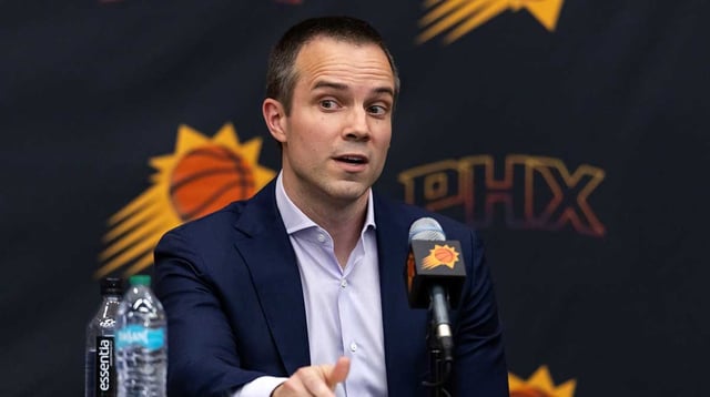 Jun 10, 2025; Scottsdale, AZ, USA; Phoenix Suns head coach Jordan Ott during an introductory press conference at the Verizon 5g Performance Center. Mandatory Credit: Mark J. Rebilas-Imagn Images