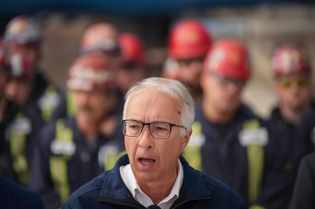 Conservative Leader John Rustad speaks during a campaign stop at Seaspan Shipyards, in North Vancouver, on Thursday, October 10, 2024. 